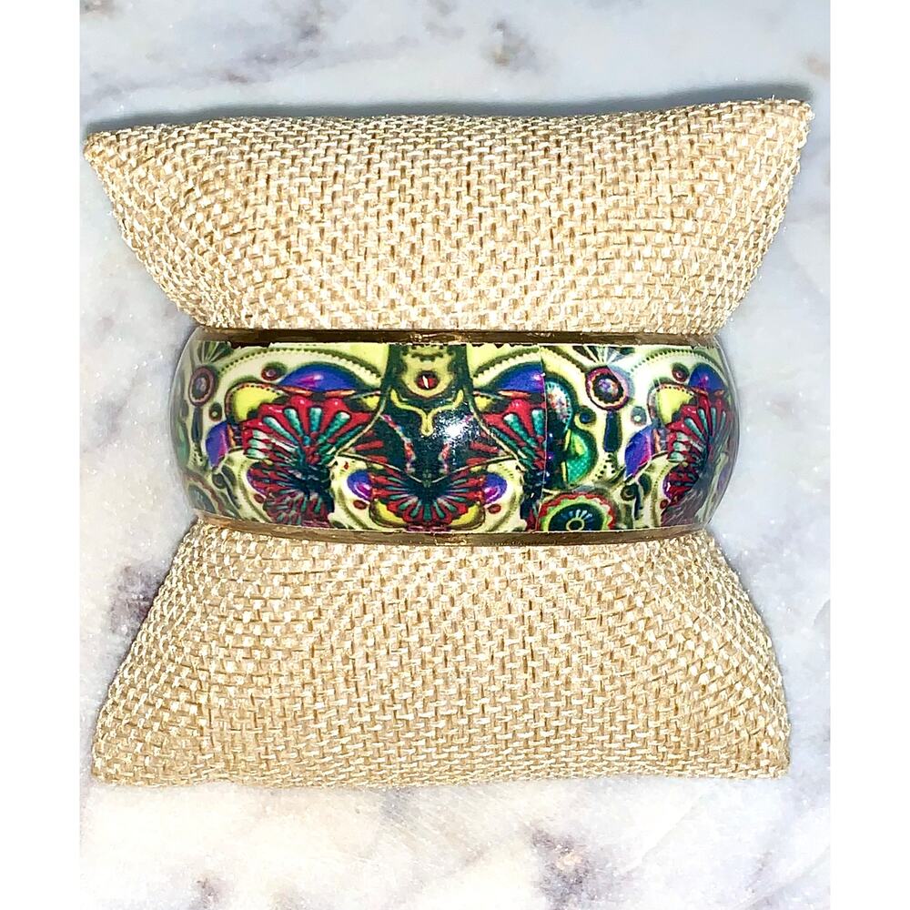 Vintage 1980's Boho Colorful Enamel Copper Art Bangle Bracelet - Picture 3 of 8